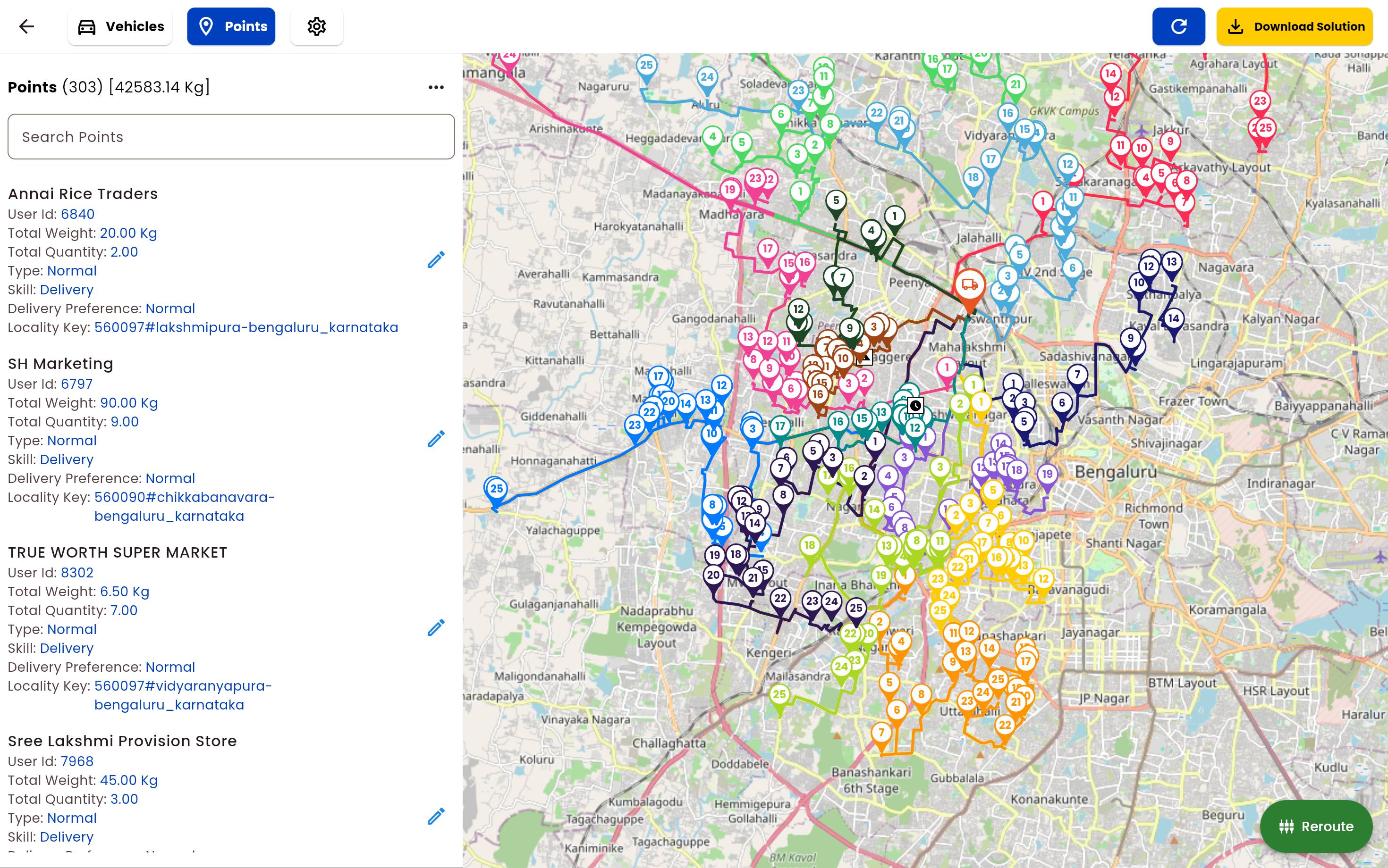Delivery points management interface