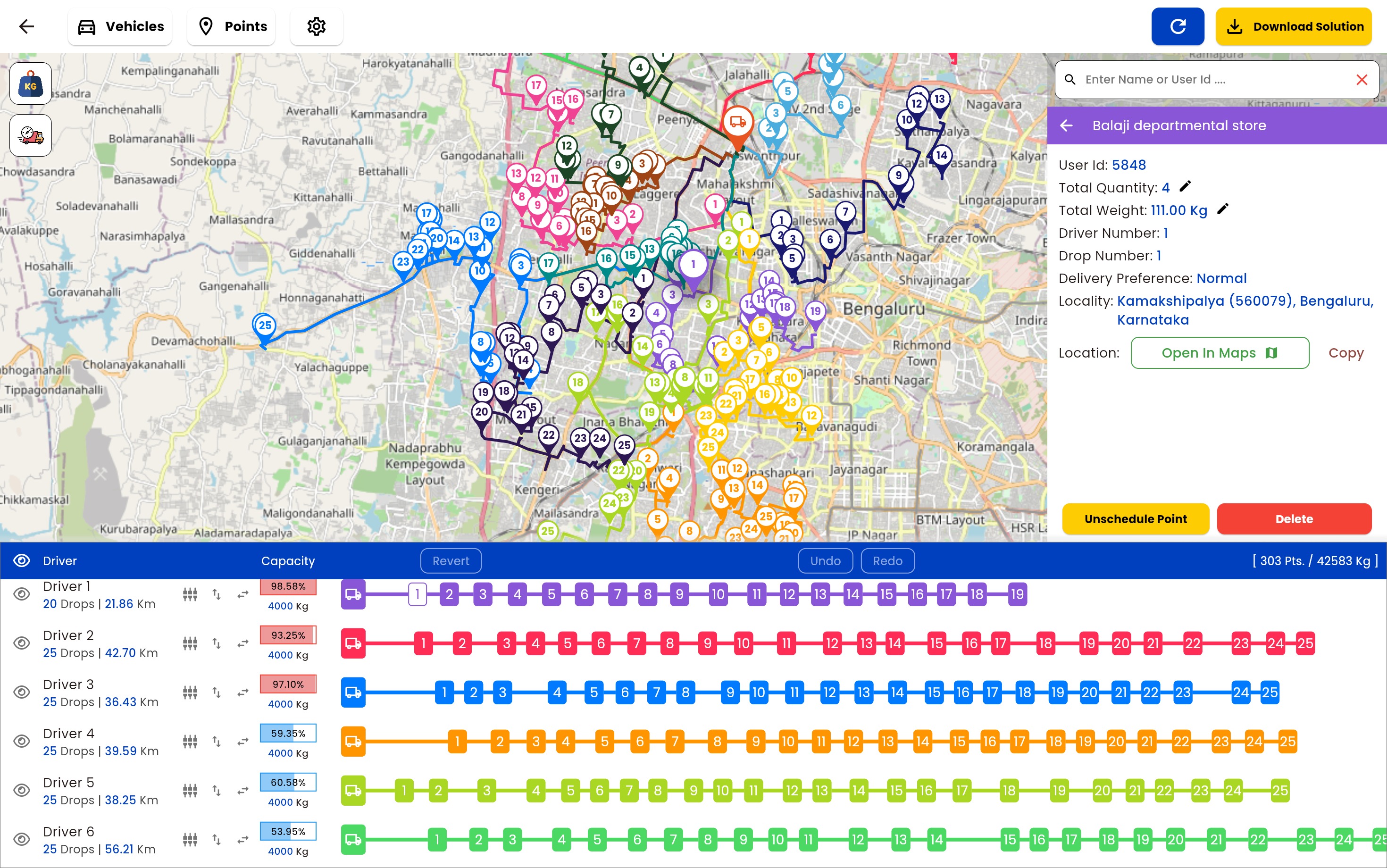Individual route details and optimization